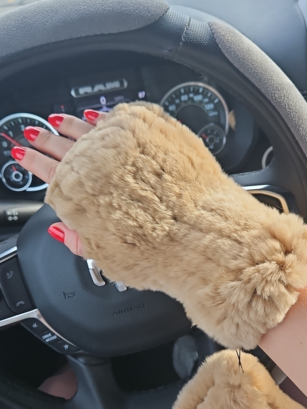 Camel Real Rex Rabbit Fur Fingerless Gloves | Luxury Women's Mittens